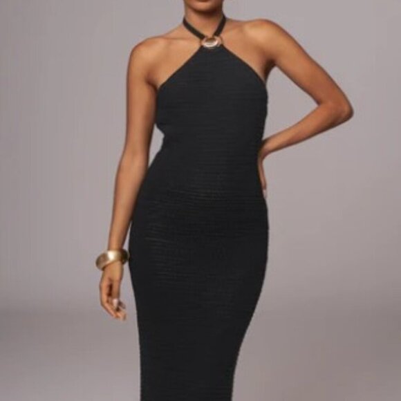 Overseas Black Halter Maxi Crochet Dress NWT | Size M - Picture 1 of 13